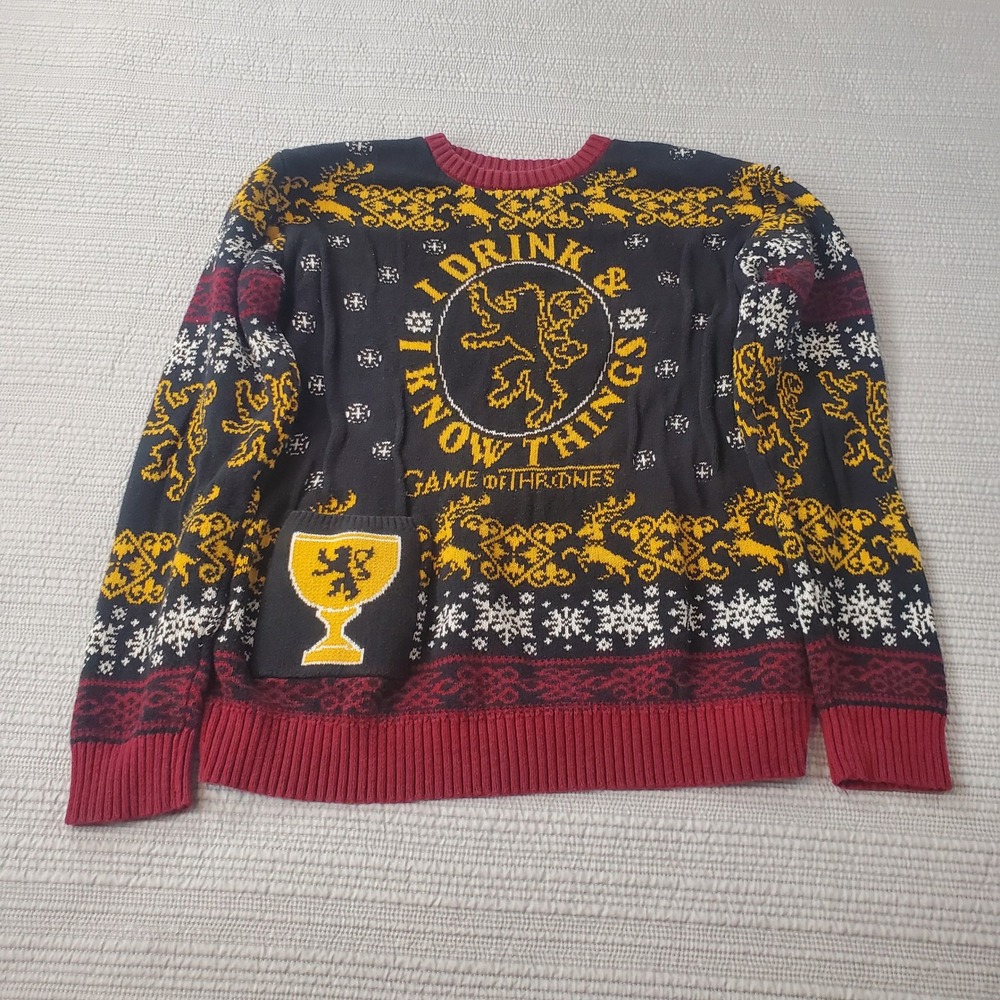 Game of Thrones I Drink and I Know Things Ugly Christmas Sweater Lannister Lion